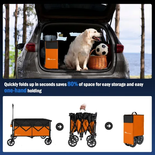 Miniatura 5 de Moon Lence Carrito plegable grande plegable resistente para jardín, portátil, práctico con ruedas de playa todo terreno, mango ajustable y soportes