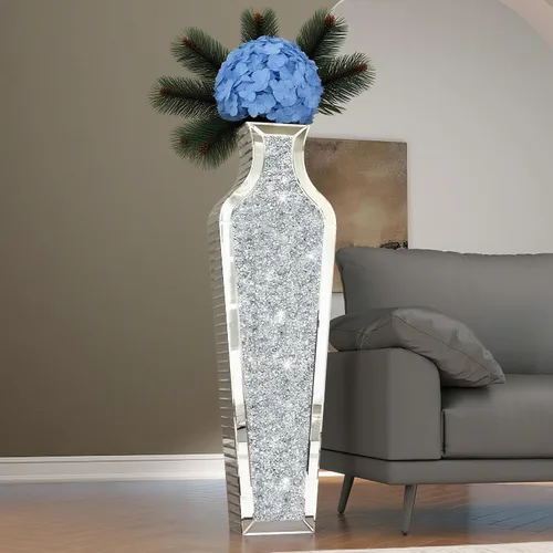 Miniatura 14 de SHYFOY Jarrón de piso de diamante triturado azul, grandes jarrones altos con espejo para piso, modernos jarrones decorativos de vidrio para sala