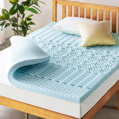 Miniatura 12 de Mellow Cubrecolchón de espuma viscoelástica de 4 pulgadas y 5 zonas, infusión de gel refrescante, esenciales para el dormitorio, color azul completo
