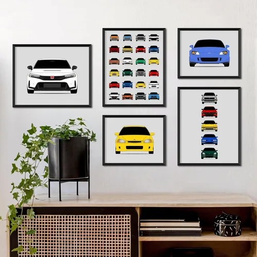 Miniatura 5 de Custom Car Posters Póster hecho a mano compatible con Honda Civic Coupé (2000-2005) de 7ª generación, decoración de pared EX HX LX (EM EP ES UE)
