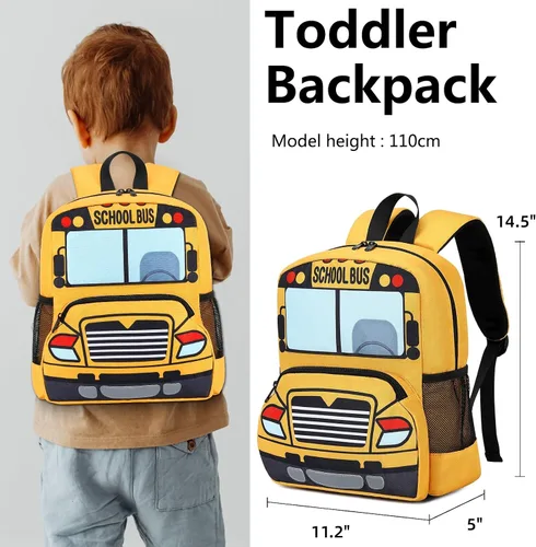 Miniatura 2 de Mochila para niños pequeños, preescolar, autobús, bolsa de libros 3D para jardín de infantes con lonchera aislante