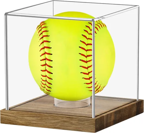 Miniatura 25 de Hooqict Paquete de 4 Estuche de Exhibición de Sóftbol de Acrílico Estuche de Exhibición de Sóftbol Transparente Soporte Protegido contra UV Estuche