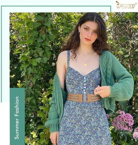 Miniatura 5 de JASGOOD Cinturón elástico tejido de paja verano Boho trenzado vestido cinturón mujeres cinturón elástico cinturón