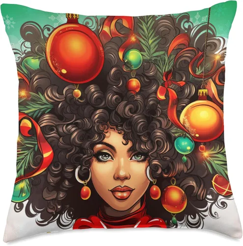 Miniatura 5 de Black women Christmas ornament melanin curly hair Melanin Christmas Queen Xmas Black Girl Magic Ornament - Almohada de 16 x 16 pulgadas, multicolor