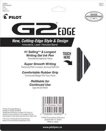 Miniatura 2 de Pilot, G2 Edge - Bolígrafos de gel de alta calidad, punta fina de 0.028 in, tinta negra, paquete de 8 unidades (paquete de 1), ideales para la Negro