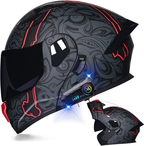 Miniatura 8 de Casco de motocicleta Bluetooth modular aprobado por DOT con visera doble, cara completa, abatible, integrado, cascos de motocicleta con visera