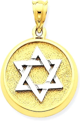 Miniatura 8 de Colgante de oro amarillo de dos tonos de 14 quilates, acabado sólido, parte trasera plana, joyería judía de estrella de David, dije religioso