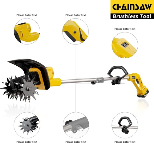 Miniatura 6 de Cultivador sin cable compatible con batería Dewalt 20V (solo herramienta), cultivador de jardín eléctrico con 360 RPM, ancho de labrado de 9