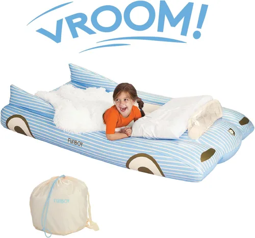 Miniatura 2 de FUNBOY Cama de viaje infantil azul inflable y colchón. Perfecta para fiestas de pijamas. Incluye bolsa de almacenamiento y transporte, individual
