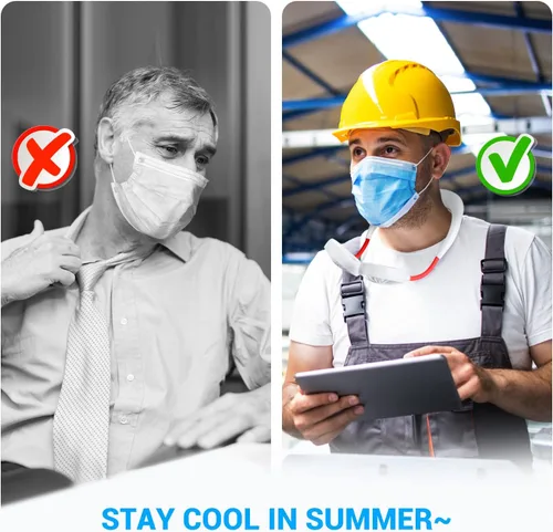 Miniatura 5 de Ventilador de cuello portátil y recargable, manos libres de carga USB con 3 velocidades ajustables y rotación libre de 360º, perfecto para Blanco