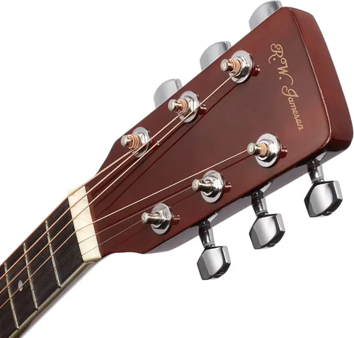 Miniatura 5 de Jameson Guitars Guitarra eléctrica acústica Thinline de tamaño completo con estuche y púas, color marrón para diestros