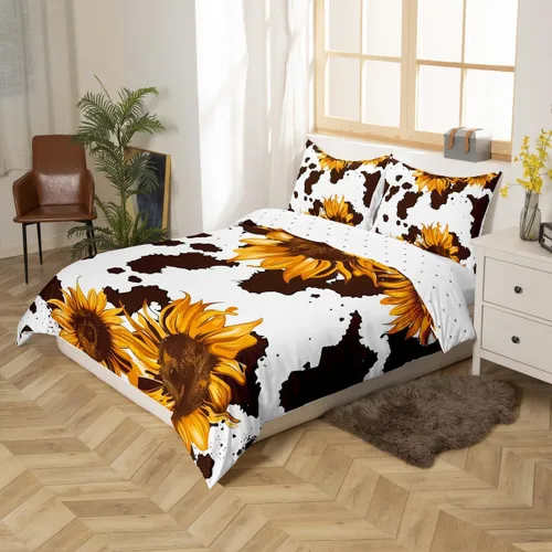 Miniatura 2 de Funda de edredón con estampado de vaca marrón para niñas y niños, funda de edredón de piel de vaca de las tierras altas, juego de ropa de cama