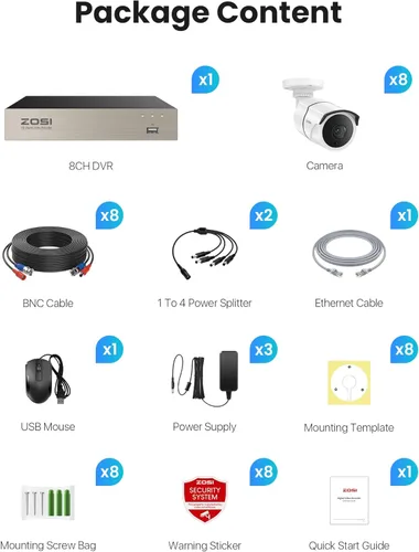 Miniatura 9 de ZOSI Sistema de cámara de seguridad para el hogar con audio, 5MP Lite 8 canales H.265+ CCTV DVR con disco duro de 1 TB, 8 cámaras de vigilancia