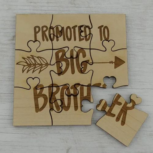 Miniatura 3 de Promoted to Big Brother - Rompecabezas de madera de tilo cuadrada de 9 piezas, anuncio de embarazo para hijo