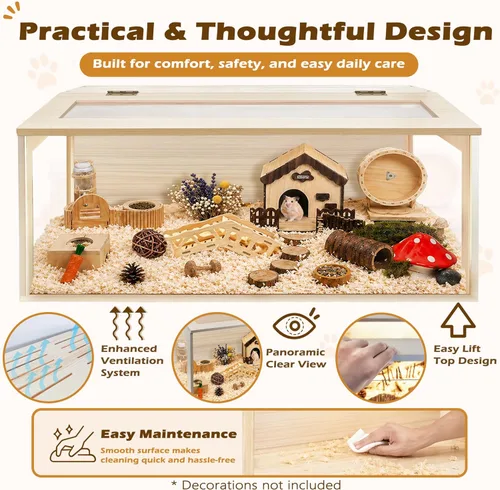 Miniatura 4 de Prolee Jaula para Hámster de Madera a Prueba de Mordidas, Hábitat de 48 Pulgadas para Ratones y Ratas con Parte Superior Abrible con Láminas Roble