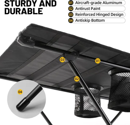 Miniatura 5 de Zune Lotoo Mesas de playa pequeñas para arena plegable, mesa de camping portátil plegable con portavasos y almacenamiento de malla para campamento