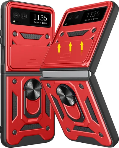 Miniatura 16 de Funda para Motorola Razr 2023 con cubierta de cámara y soporte, protección de lente deslizante + soporte de anillo giratorio de 360°, resistente a
