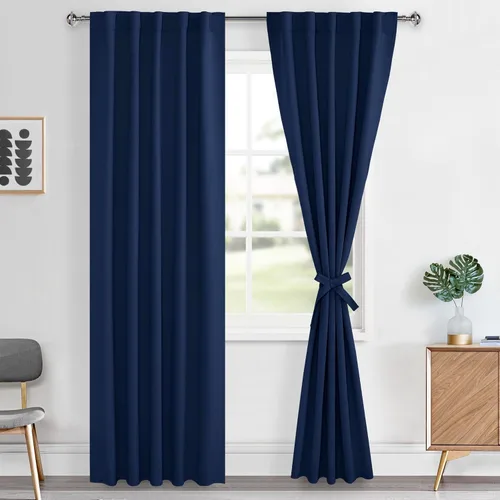 Miniatura 86 de Hiasan Cortinas opacas negras para dormitorio, cortinas opacas cortas de 45 pulgadas de largo, con aislamiento térmico, bolsillo para barra
