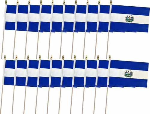 Paquete de 20 banderas de El Salvador de El Salvador, banderas pequeñas de mano para decoraciones (5 x 8 pulgadas), esenciales para fiestas y