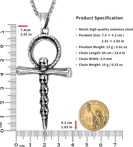 Miniatura 6 de Collar de cruz, Ankh, oración de serenidad, calavera, collar con colgante de cruz celta para hombres y mujeres, joyería cristiana, potente