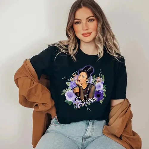 Miniatura 4 de Camiseta floral Selenas - Camiseta con texto en inglés "Anything for Selenas", camiseta musical de reina de tejano