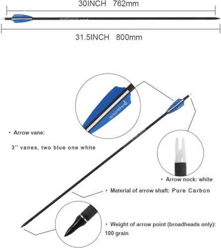 Miniatura 4 de Flechas de caza ST0.006 de 30/32 pulgadas para arco compuesto y recurvo, flechas de objetivo de tiro con arco 100% carbono con puntas extraíbles