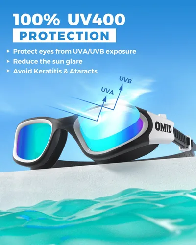 Miniatura 6 de OMID - Gafas de natación polarizadas P2, gafas antivaho para natación para hombres y mujeres adultas Lente dorada con montura blanca y negra B4