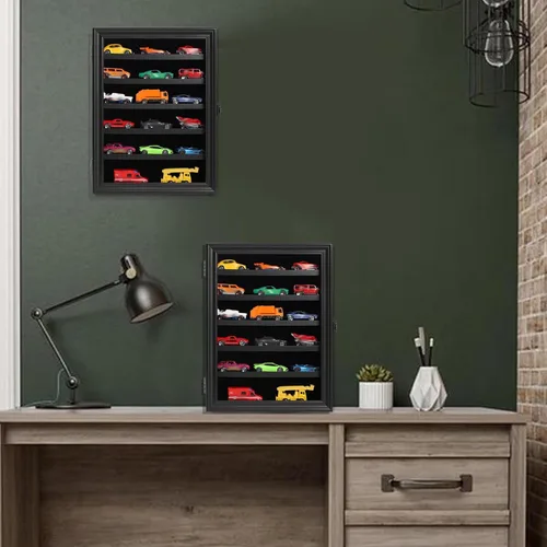 Miniatura 6 de Vitrina de autos de juguete a escala 1/64, vitrina de exhibición de coche fundido a presión, modelo de montaje en pared, gabinete de almacenamiento