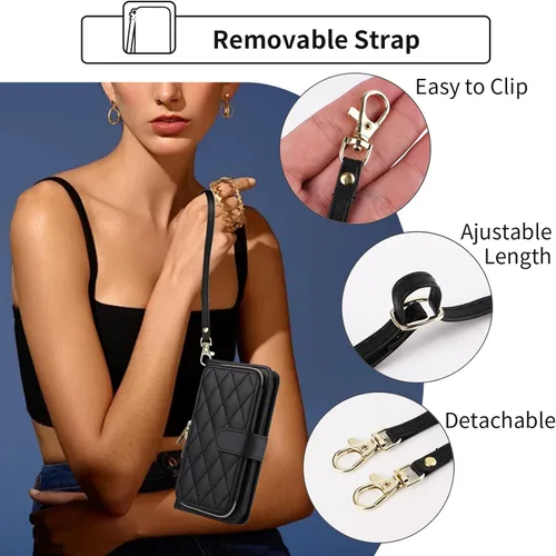 Miniatura 7 de Funda de Cartera para Samsung Galaxy S20 FE 5G de 6.5 Pulgadas con Correa para Muñeca, Billetera con Cremallera y más de 9 Ranuras para Tarjetas