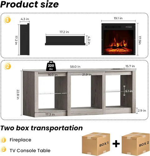 Miniatura 2 de EAG Soporte de TV con chimenea para TV de 65 pulgadas, soporte de TV con chimenea eléctrica de 18 pulgadas, centro de entretenimiento con estantes