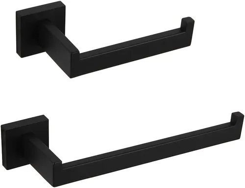 GERZWY Juego de accesorios de baño negro mate SUS304 acero inoxidable ducha de baño conjunto 2 piezas (soporte de papel higiénico toalla anillo)