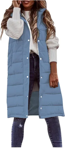 Miniatura 2 de Chaleco largo para mujer, sin mangas, acolchado, con cremallera, capucha, abrigo de invierno cálido, ligero, con bolsillos