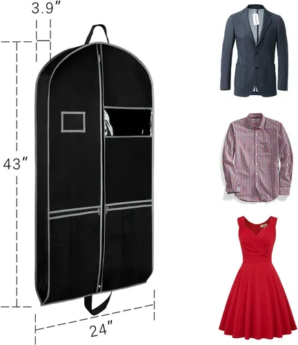Miniatura 5 de Zilink Bolsa para trajes de 43 pulgadas Bolsas para trajes de viaje con bolsillos Funda transpirable para vestidos y trajes para almacenamiento