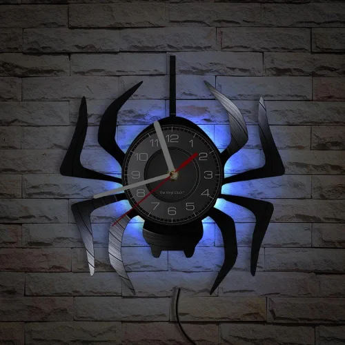 Miniatura 8 de Reloj de pared LED de araña negra de 12 pulgadas con 7 colores cambiantes, tarántula silenciosa, cuarzo, sin tictac, reloj de pared, moderno