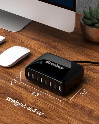 Miniatura 5 de Estación de carga USB, estación de carga de escritorio SUPERDANNY de 8 puertos para múltiples dispositivos, compatible con iPhone Negro