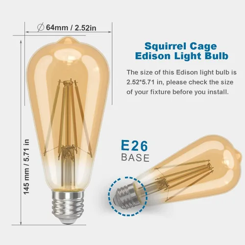 Miniatura 5 de LUXON Bombillas LED Edison, 4 vatios (equivalente a 40 W), regulables, luz diurna de 4000 K (vidrio ámbar) con CRI 90+, bombillas Edison