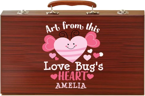 Let's Make Memories - Juego de arte de lujo personalizado de 80 piezas para niños - Estuche de madera - Crayones al óleo, lápices de colores,