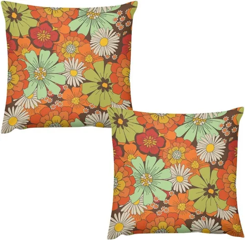 Miniatura 17 de Juego de 2 fundas de almohada florales retro de los años 70, Groovy Funky Hippie Flor Naranja Estética Boho Fundas de Almohada de 16 x 16 pulgadas