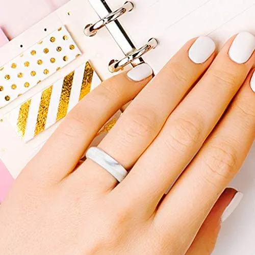 Miniatura 5 de ROQ - Anillo de bodas de silicona transpirable para mujer, diseño sólido de cúpula con brillo y acabado metálico, anillo de aniversario, anillo