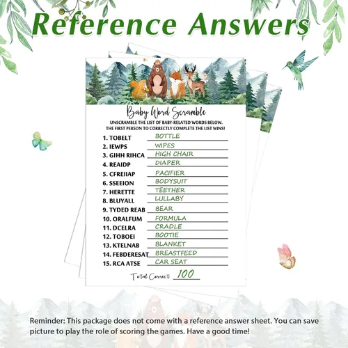 Miniatura 6 de Gersoniel Juego de 135 tarjetas de juego para baby shower, diseño de animales del bosque, baby shower, juego de 5 (25 tarjetas cada uno) con 10