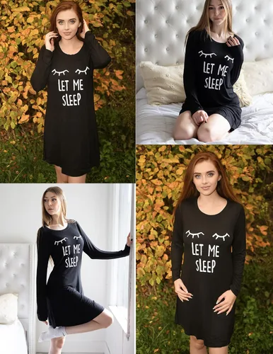 Miniatura 3 de HOTOUCH Camisón de manga larga para mujer, con estampado lindo, suave, hasta la rodilla, pijama para dormir