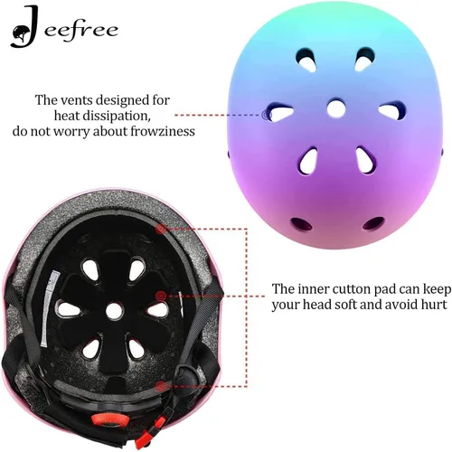 Miniatura 4 de Casco de bicicleta ajustable con gradiente de color para niños pequeños de 3-5-8-14+ años, niñas y niños. Casco para monopatín y bicicleta