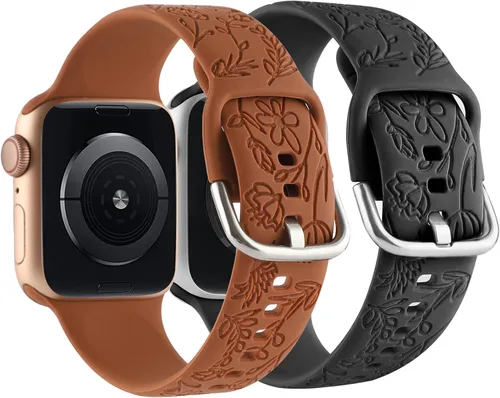 Miniatura 3 de Paquete de 2 correas deportivas grabadas con flores compatibles con correas de Apple Watch de 1.496 pulgadas, 1.575 pulgadas, 1.614 pulgadas