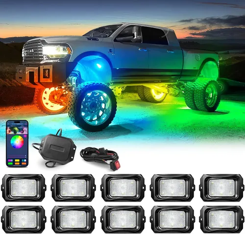Miniatura 12 de MICTUNING C2 Max RGB+IC Chasing Color Rock Lights - 2 piezas (no incluye controlador)