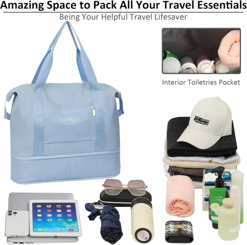 Miniatura 4 de Vankor - Bolsa de lona para viajes, impermeable, bolsa de viaje portátil para mujer, Azul, Elegante