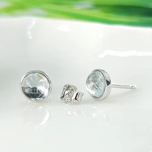 Miniatura 31 de Pendientes naturales de 0.236 in con chapado en oro blanco sobre plata de ley, bisel cabujón de piedras preciosas regalo de joyería para ella