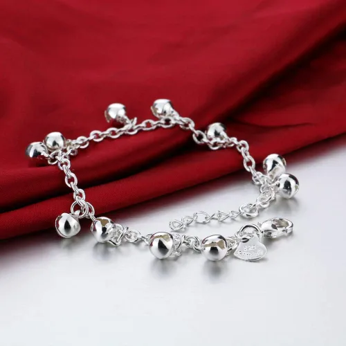 Miniatura 8 de H&Beautimer Tobillera de plata de moda con linda cadena de pie de campana para mujer, pulsera de tobillo de playa con cierre de langosta ajustable
