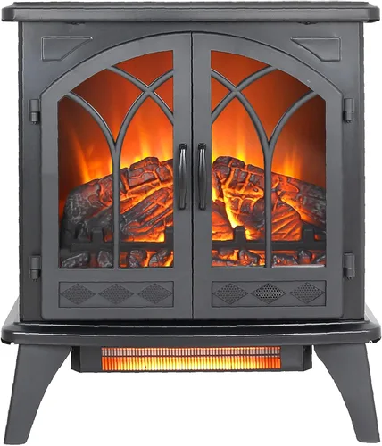 Miniatura 11 de Calentador eléctrico independiente de chimenea de 17 pulgadas con efecto de llama 3D (negro, 17 pulgadas)