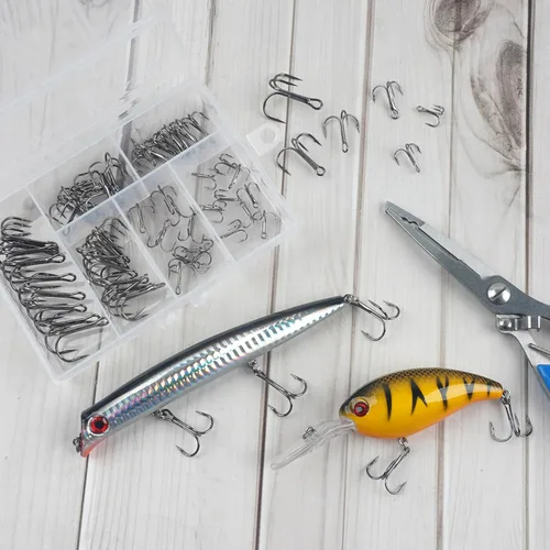Miniatura 6 de Kit de anzuelos de pesca de acero de alto carbono, juego de anillos de pesca agudos fuertes y afilados para trucha, lubina, señuelos de bagre, cebos
