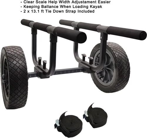 Miniatura 2 de Carrito de kayak resistente, carrito de canoa ajustable de ancho con ruedas de playa planas de 12 pulgadas Gris